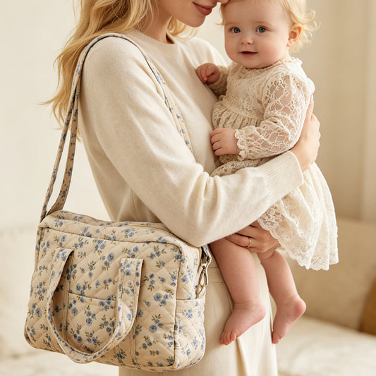 Lehaor Quilted Floral Diaper Bag Large Capacity Crossbody Mommy Bag